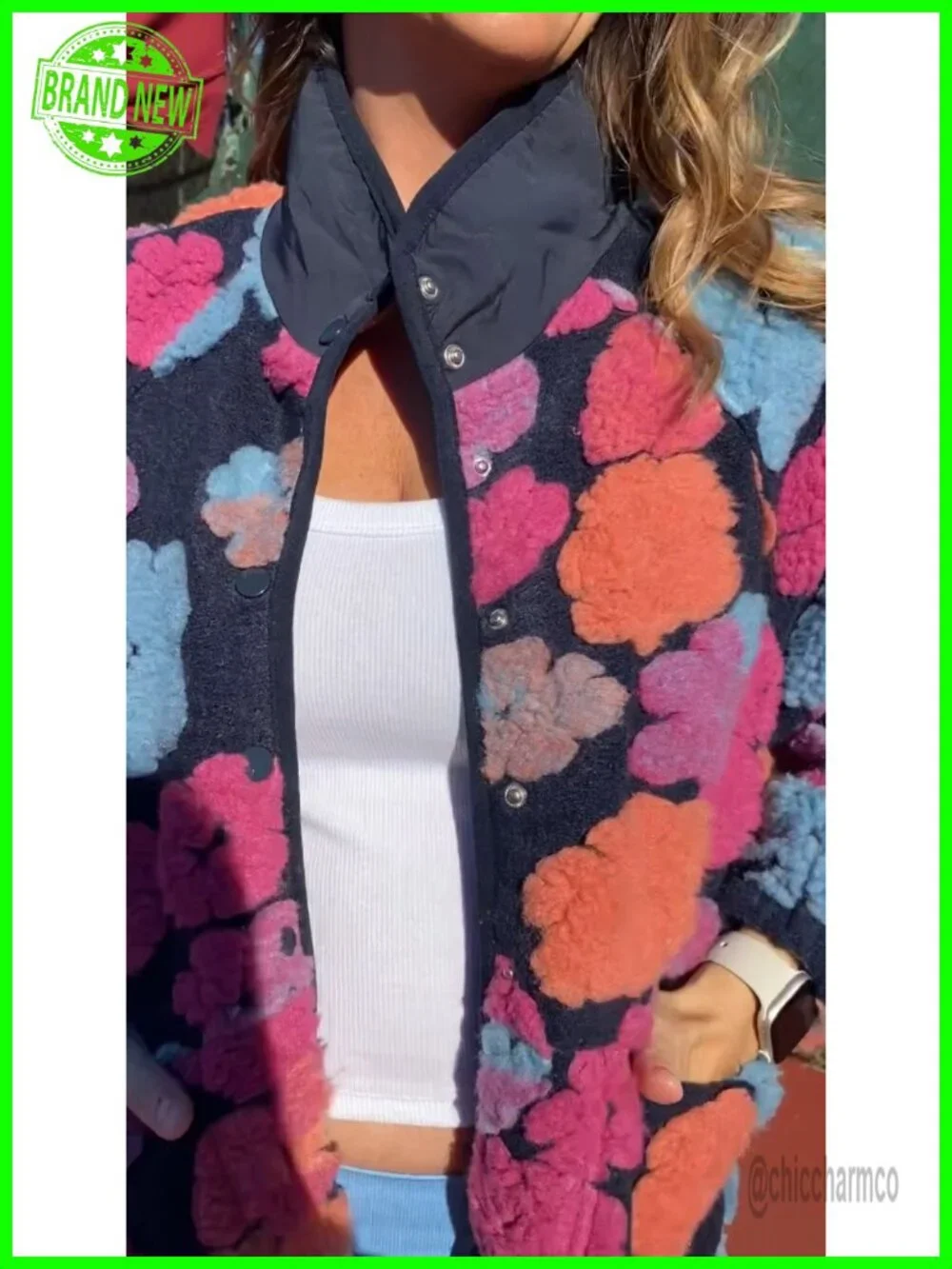 Women's Floral Fleece Shacket Button Down Sherpa Fall Winter Jacket